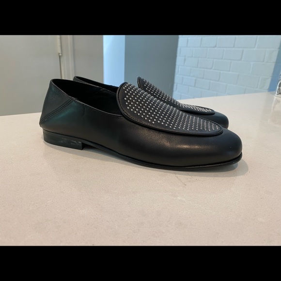 The Kooples calfskin + pigskin black leather studded loafers. Size 7. Like new - Picture 4 of 9